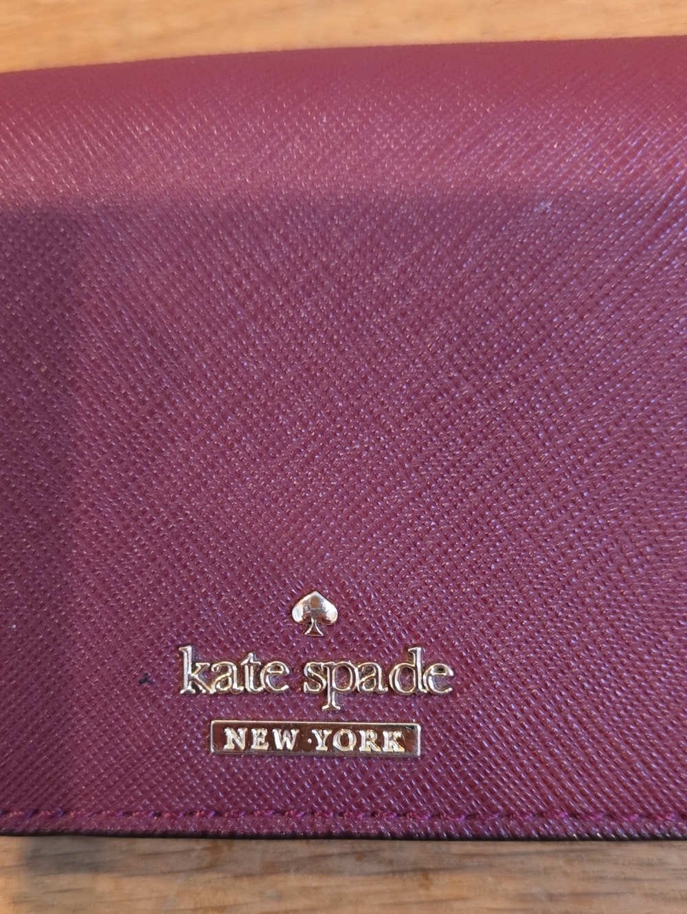 Kate Spade Plum Saffiano Leather Compact Wallet with Gold Logo & Key Ring - Picture 3 of 6